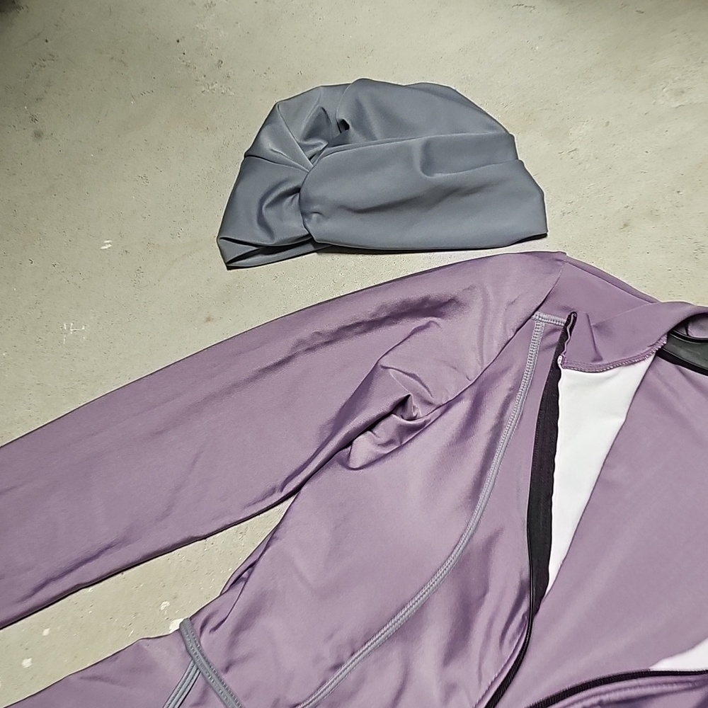 Nwt Long Sleeve Purple Swim Tunic with Grey Swim Leggings & Cap #121 - Picture 4 of 4